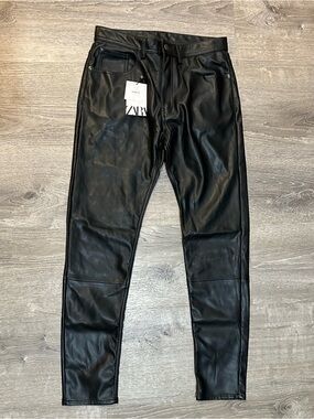 Zara Black Faux Leather Skinny Pants Size 29 NWT High Rise